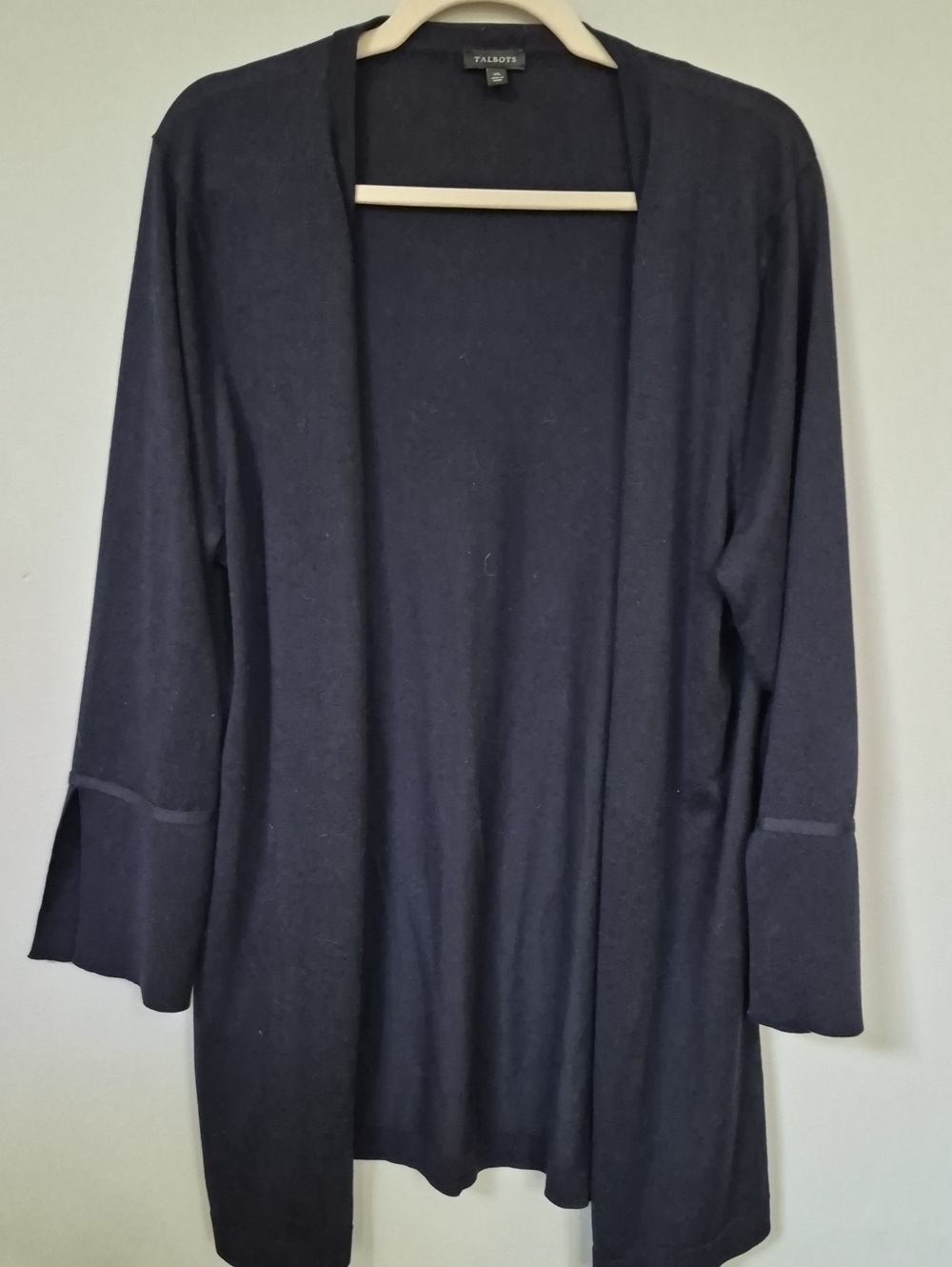 Talbots Navy Long Open Front Knit Cardigan Fine Gauge Knit Womens XL Classic